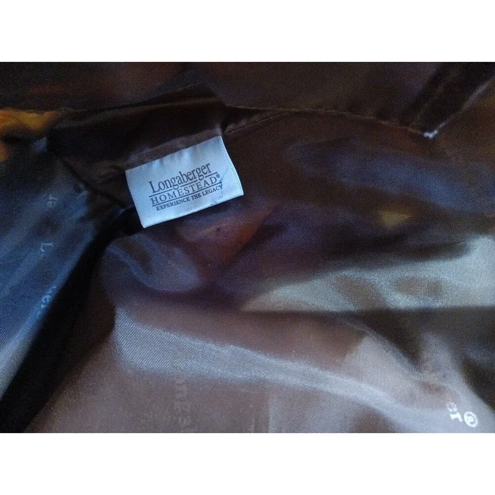 Longaberger Tote Bag Multicolor Stiped Brown Leather Handles and Bottom Pockets